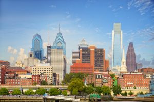 philly skyline with blue sky