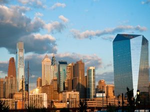 philly skyline at sunset