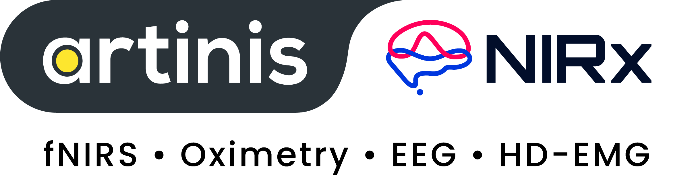 Artinis & NIRx Logo + tagline - On grey background